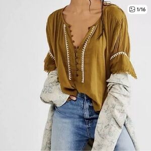 Free People  boho One Alexi Olive Green Top Size XS NWT